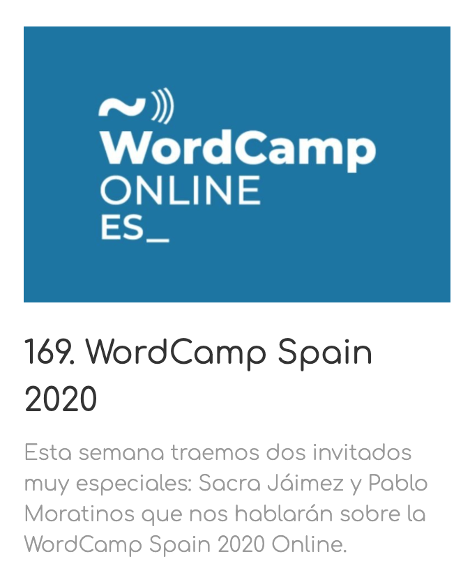 Programa de WordPress Radio sobre WordCamp España 2020.